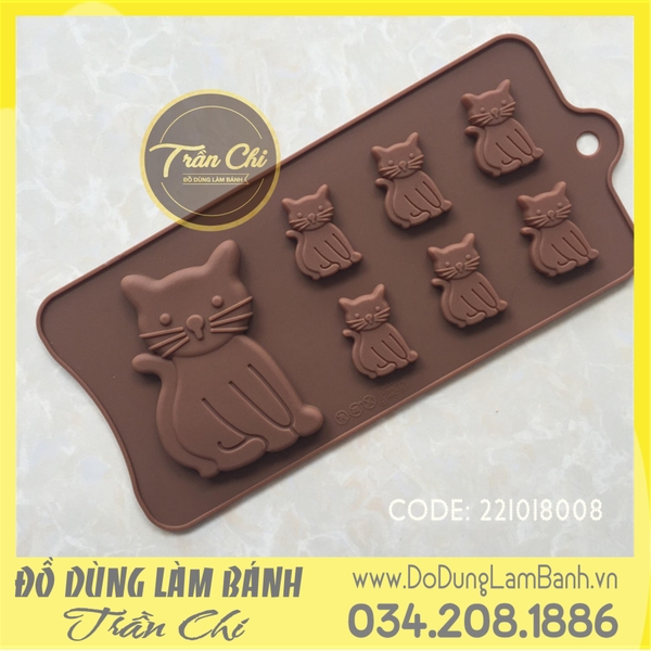 Khuôn silicone vỉ Mèo ngồi 7c nâu