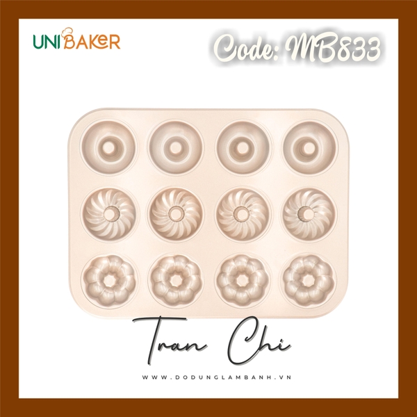 MB833 - Khuôn nướng DONUT Tròn, Xoắn, Hoa UNIBAKER - GOLD (6/12)