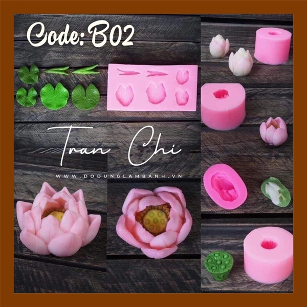 B02 - Bộ 7 khuôn Silicone SEN, LÁ SEN Thái (13/12)