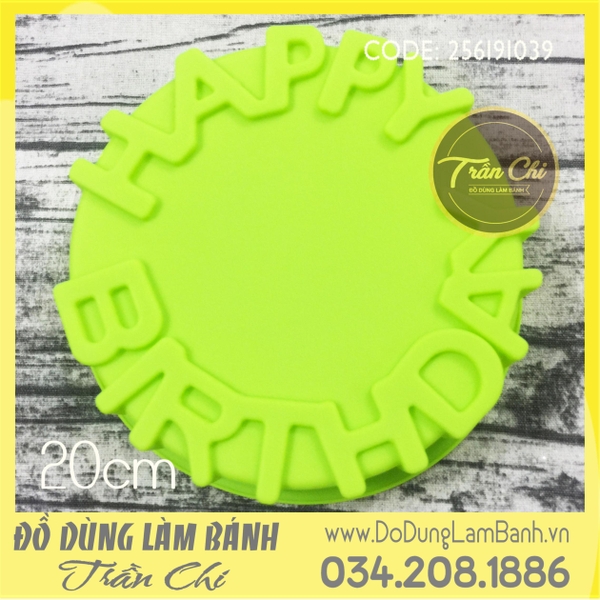 Khuôn silicone tròn Happy Birthday 20cm - LỚN
