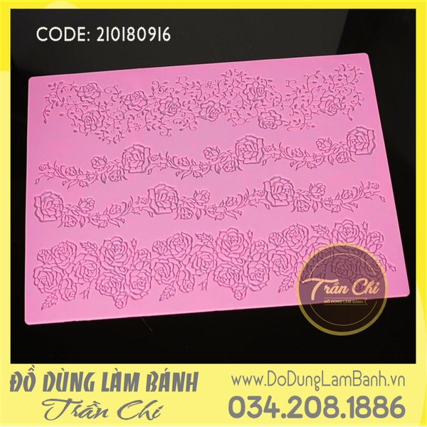 Khuôn silicone Fondant lace tấm dây hoa hồng 4c