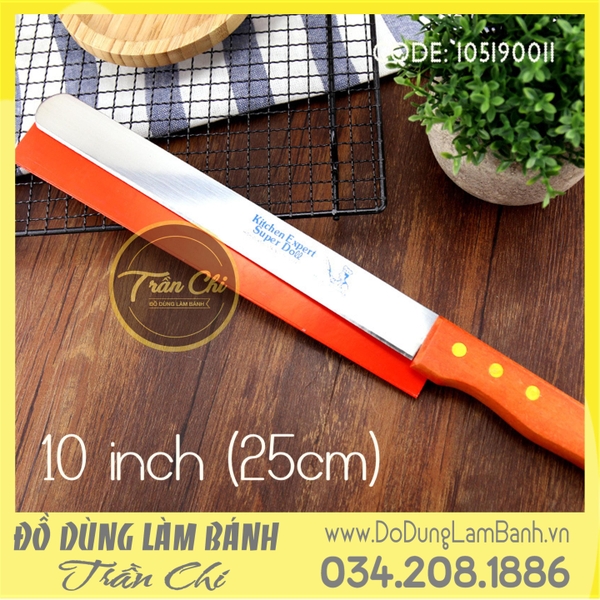 Dao cắt bánh thẳng, KHÔNG răng cưa, cán gỗ - 10 inch