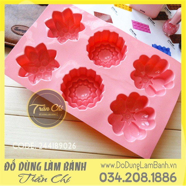 VT0306 - Khuôn silicone vỉ HOA 3 loại 6c LỚN (12/2)