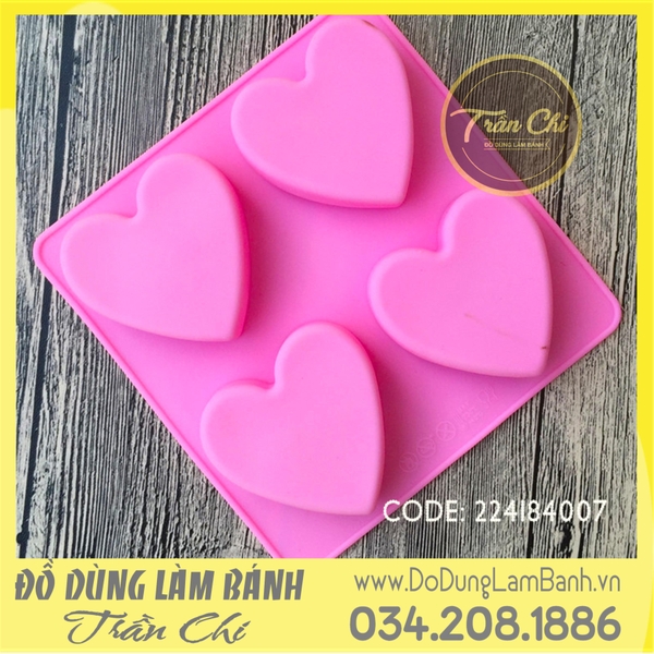 Khuôn silicone vỉ Trái tim 4c vuông