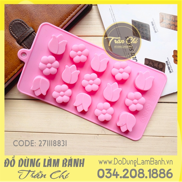 Khuôn silicone vỉ hoa Tulip, Sakura 15c nhỏ (VN1011)