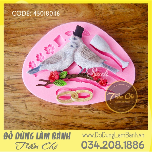 Khuôn silicone Couple chim trên cành và hoa