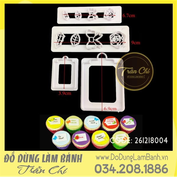 Bộ ấn nhựa 4c - Hoa, nơ, chữ nhật