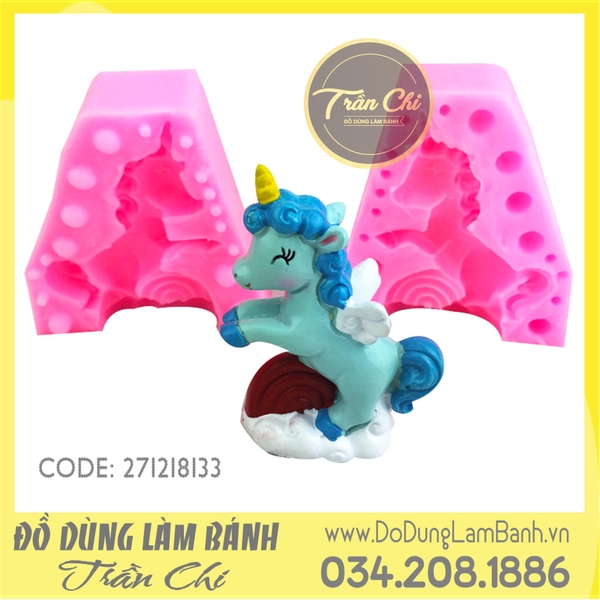 Khuôn silicone Ngựa Unicorn nhảy trên cầu vồng (2 mảnh)