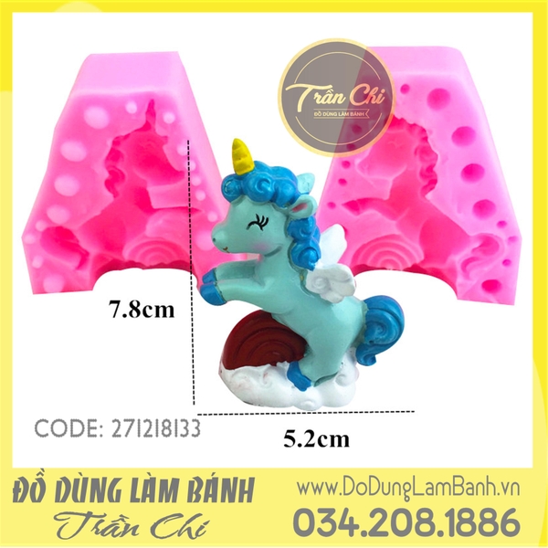 Khuôn silicone Ngựa Unicorn nhảy trên cầu vồng (2 mảnh)