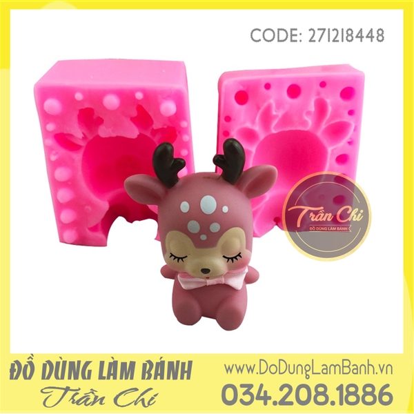 Khuôn silicone Tuần lộc con đeo nơ (2 mảnh)