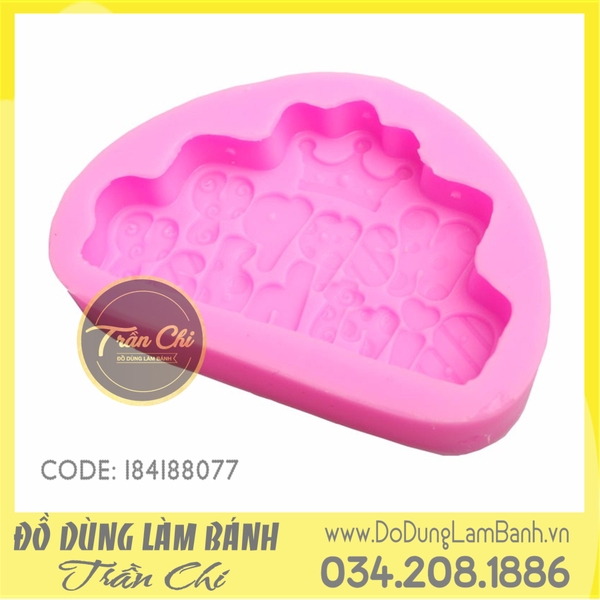 Khuôn silicone Chữ Happy Birthday vương miện
