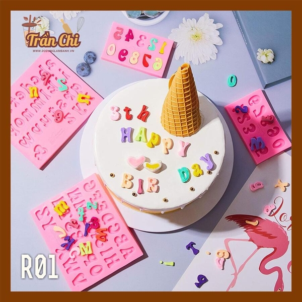 R01 - Set 3 khuôn silicone chữ in, chữ thường và số NÉT CONG (8/12)