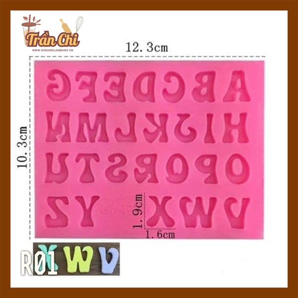 R01 - Set 3 khuôn silicone chữ in, chữ thường và số NÉT CONG (8/12)