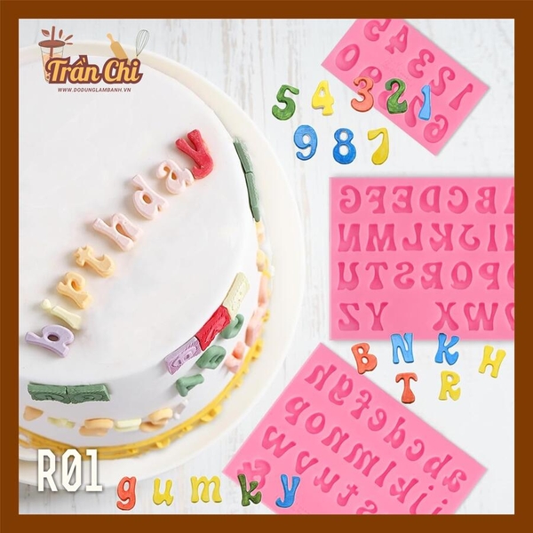 R01 - Set 3 khuôn silicone chữ in, chữ thường và số NÉT CONG (8/12)