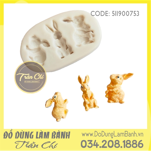 Khuôn silicone Thỏ đứng, nằm nhỏ 3c - Xám