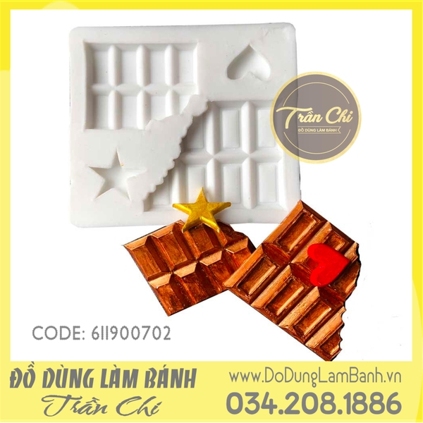 Khuôn silicone Thỏi Chocolate gãy 2c, tim, sao - Xám