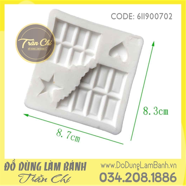 Khuôn silicone Thỏi Chocolate gãy 2c, tim, sao - Xám