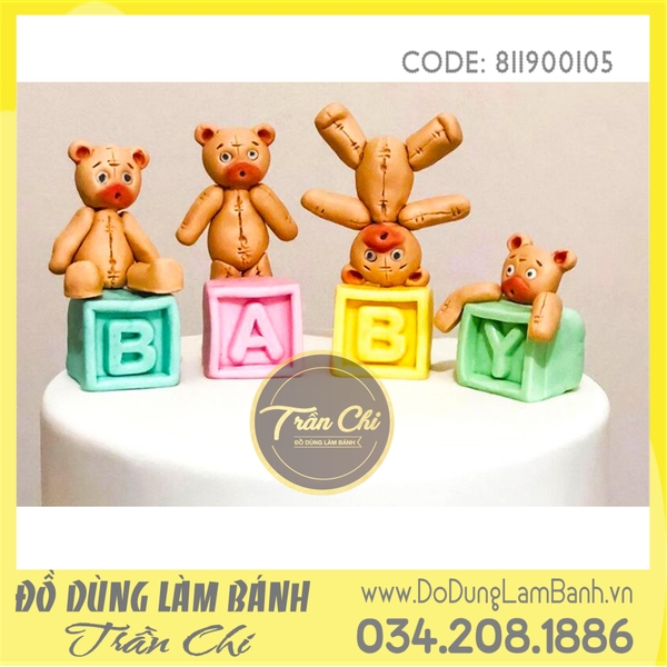 Khuôn silicone Gấu Teddy 1c - Xám