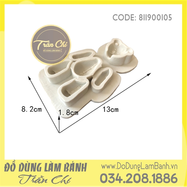 Khuôn silicone Gấu Teddy 1c - Xám