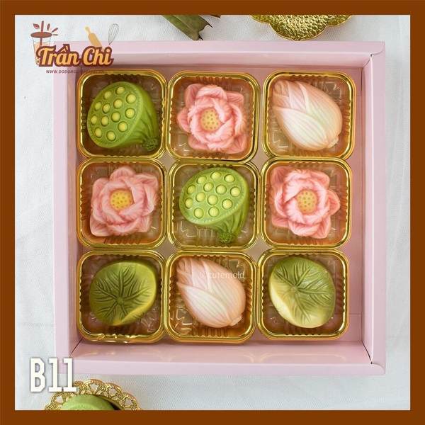B11 - Combo bộ 4 khuôn silicone chủ đề SEN (Búp, Hoa, Gương, Lá) (11/12)