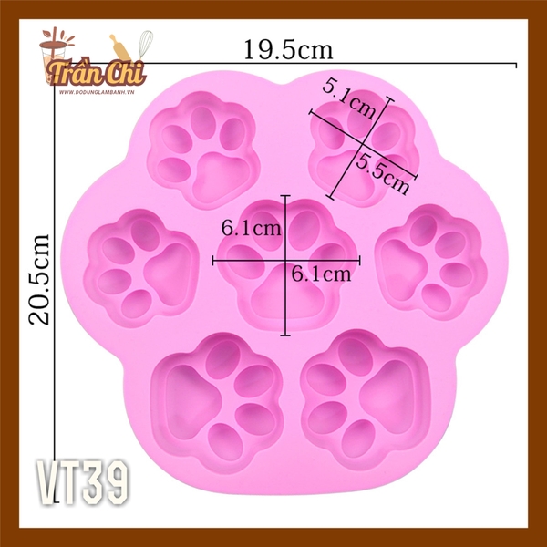 VT39 - Khuôn silicone vỉ Bàn chân MÈO 7c LOẠI MỎNG (13/6)