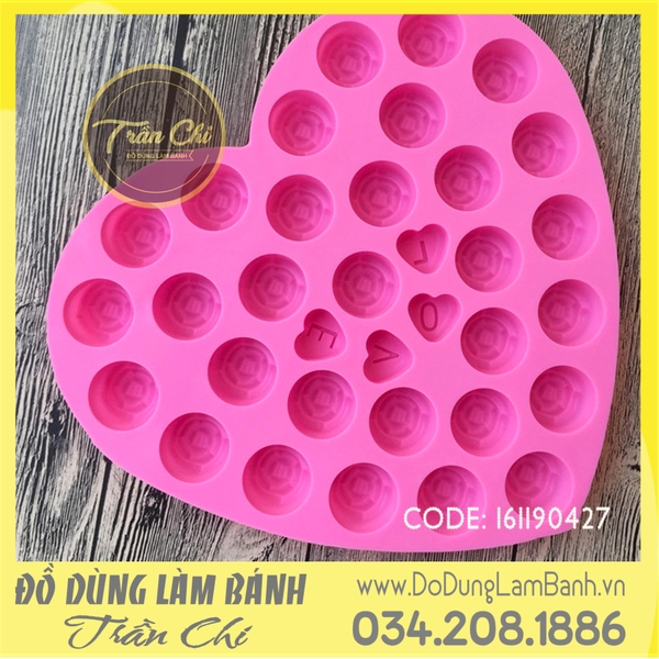 Khuôn silicone vỉ Tim hoa hồng LOVE 34c nhỏ