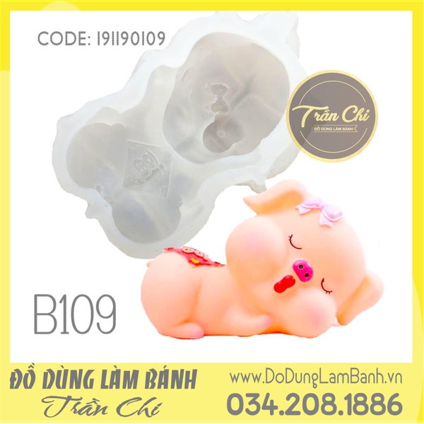 Khuôn silicone Heo cài nơ nằm nghiêng chu đít (B109)