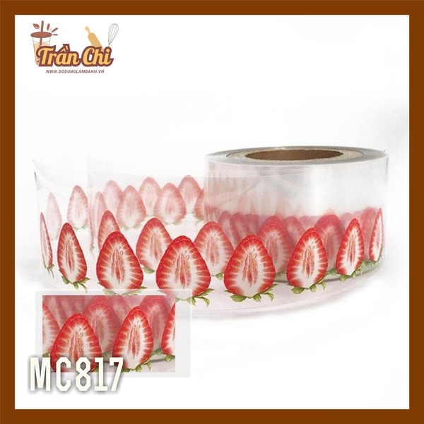 MC817 - Cuộn MICA nilong mẫu DÂU TÂY quấn thành bánh CỨNG - Cao 8cm x 1kg (1/12)