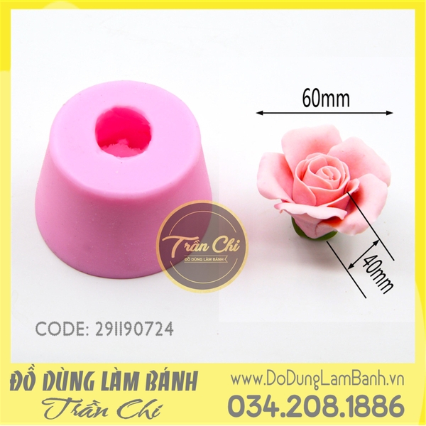 Khuôn silicone hoa Hồng cánh mỏng xòe tròn (0724)