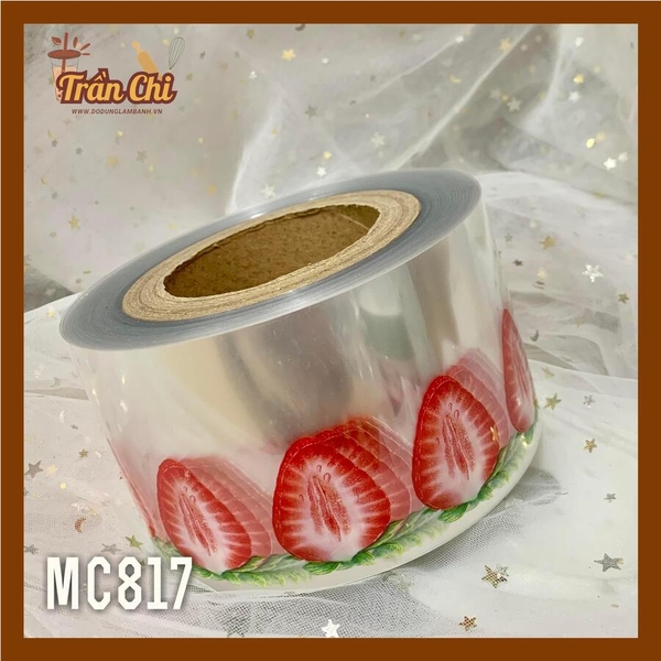 MC817 - Cuộn MICA nilong mẫu DÂU TÂY quấn thành bánh CỨNG - Cao 8cm x 1kg (1/12)