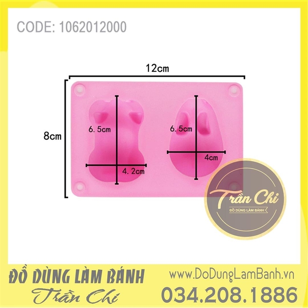 VT0907 - Khuôn silicone vỉ Heo, Thỏ Ú 2c (10/2)