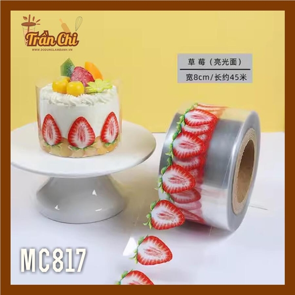 MC817 - Cuộn MICA nilong mẫu DÂU TÂY quấn thành bánh CỨNG - Cao 8cm x 1kg (1/12)
