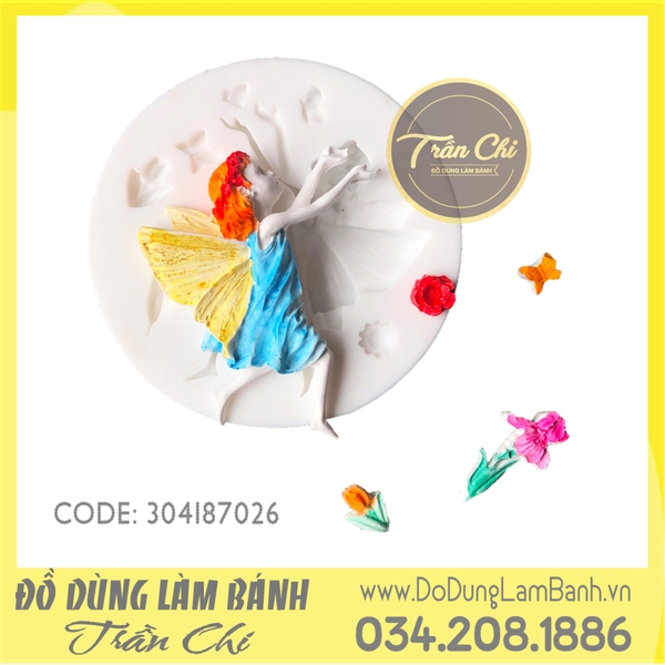 Khuôn silicone Bé gái đuổi bướm và hoa