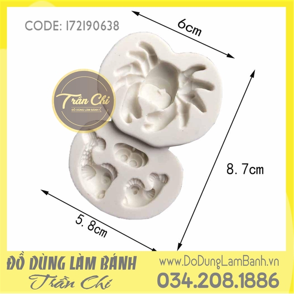 Khuôn silicone Cua, cá biển nhí 4c - Xám