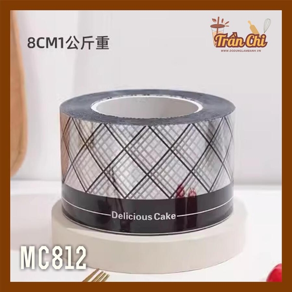 MC812 - Cuộn MICA nilong mẫu SỌC TRẮNG ĐEN quấn thành bánh CỨNG - Cao 8cm x 1kg (11/12)