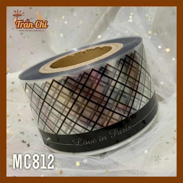 MC812 - Cuộn MICA nilong mẫu SỌC TRẮNG ĐEN quấn thành bánh CỨNG - Cao 8cm x 1kg (11/12)