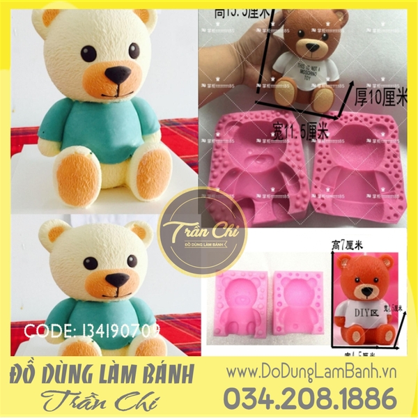 Khuôn silicone Gấu ngồi 3D mắt tròn - Nhỏ