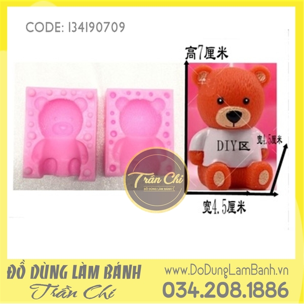Khuôn silicone Gấu ngồi 3D mắt tròn - Nhỏ