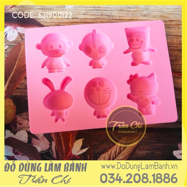 Khuôn silicone vỉ 06 nhân vật hoạt hình đứng CHỮ NHẬT