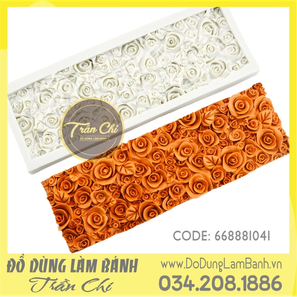 Khuôn silicone Viền thành hoa hồng lớn nhỏ và lá (BEST)