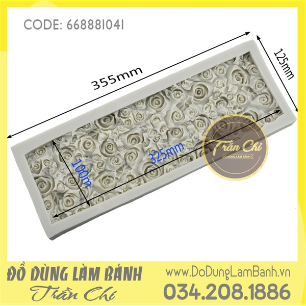 Khuôn silicone Viền thành hoa hồng lớn nhỏ và lá (BEST)