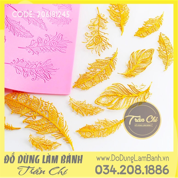 Khuôn silicone Fondant lace tấm Lông vũ