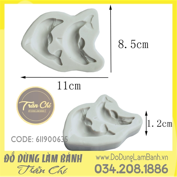 Khuôn silicone Cá heo nhảy 2c - Xám