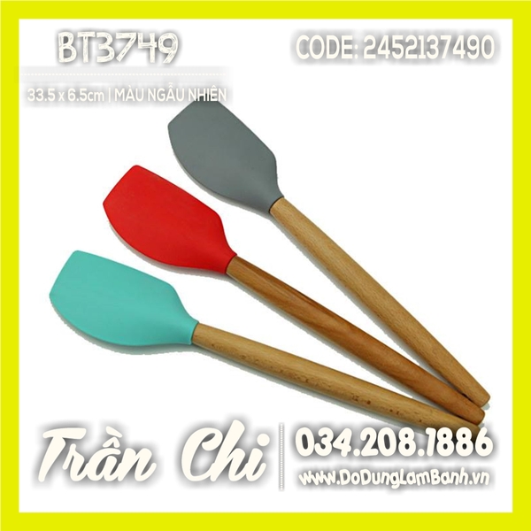 Cây phới vét dẹp SPATULA silicone CÁN GỖ - 33.5cm (MÀU NGẪU NHIÊN) (BT3749) (Updated 11/21)