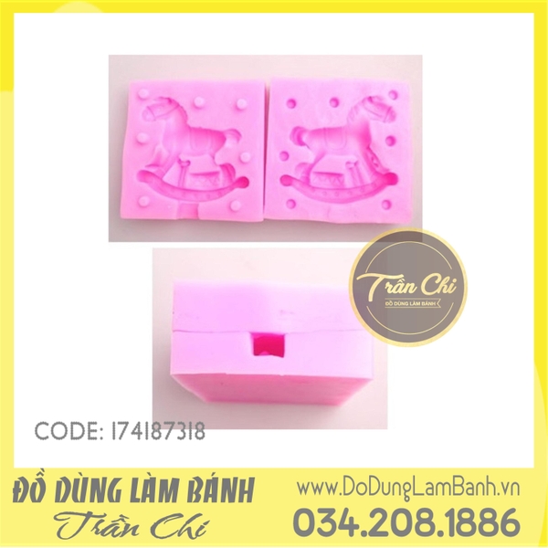 Khuôn silicone Ngựa gỗ 3D hồng (2 mảnh)