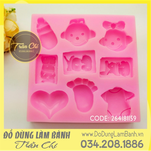 Khuôn silicone Set đồ baby trai gái 9c vuông