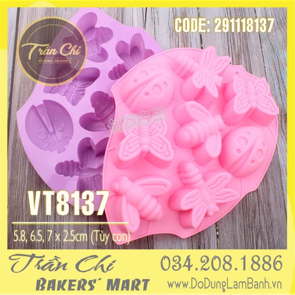Khuôn silicone vỉ Chuồn chuồn, bướm, bọ 8c LỚN (VT8137)
