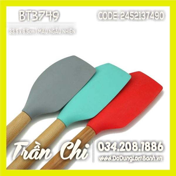 Cây phới vét dẹp SPATULA silicone CÁN GỖ - 33.5cm (MÀU NGẪU NHIÊN) (BT3749) (Updated 11/21)