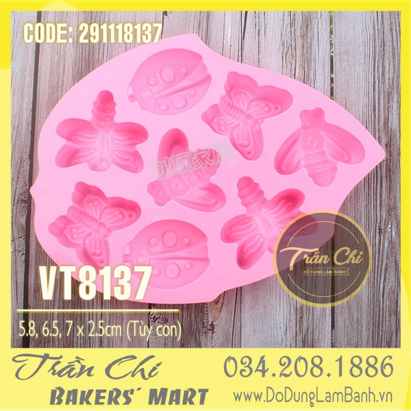 Khuôn silicone vỉ Chuồn chuồn, bướm, bọ 8c LỚN (VT8137)