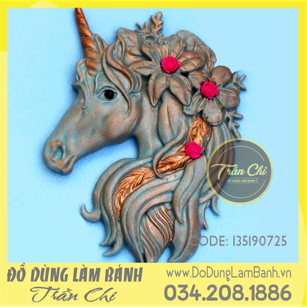 Khuôn silicone Ngựa UNICORN cài hoa nghiêng - Size LỚN - Xám